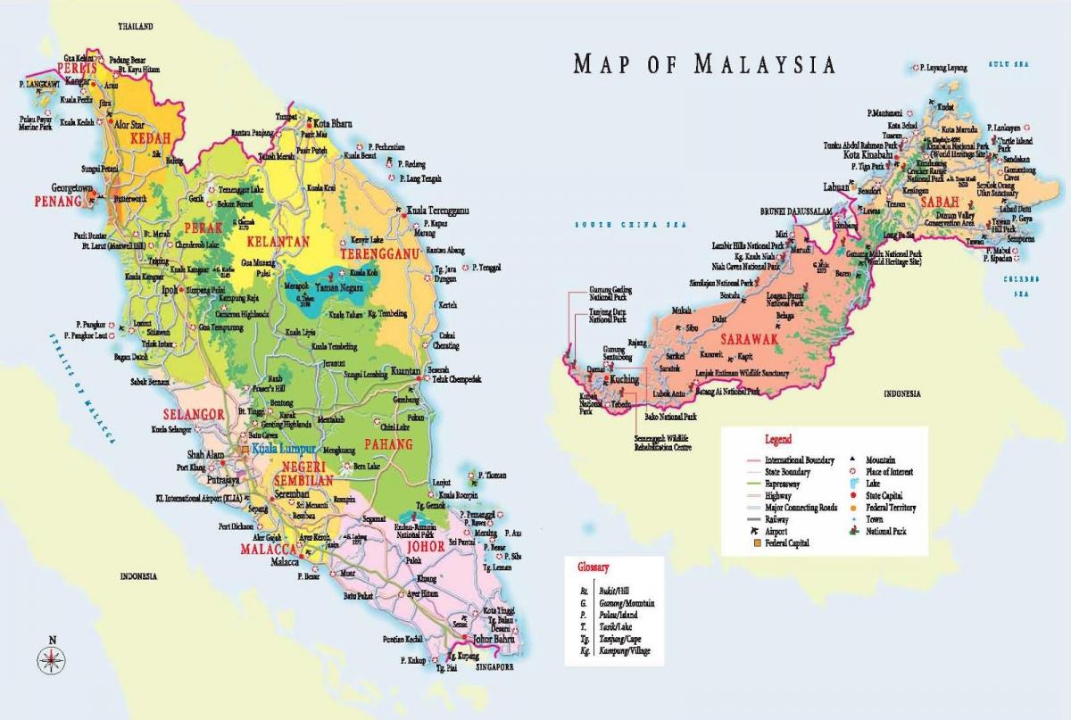 Malezya turizm harita 